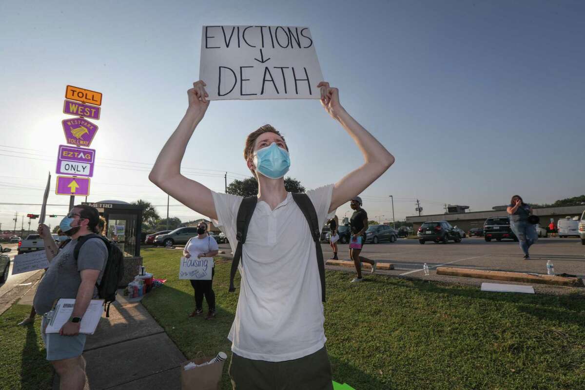 'Housing is a human right' 50+ protesters gather outside Harris County