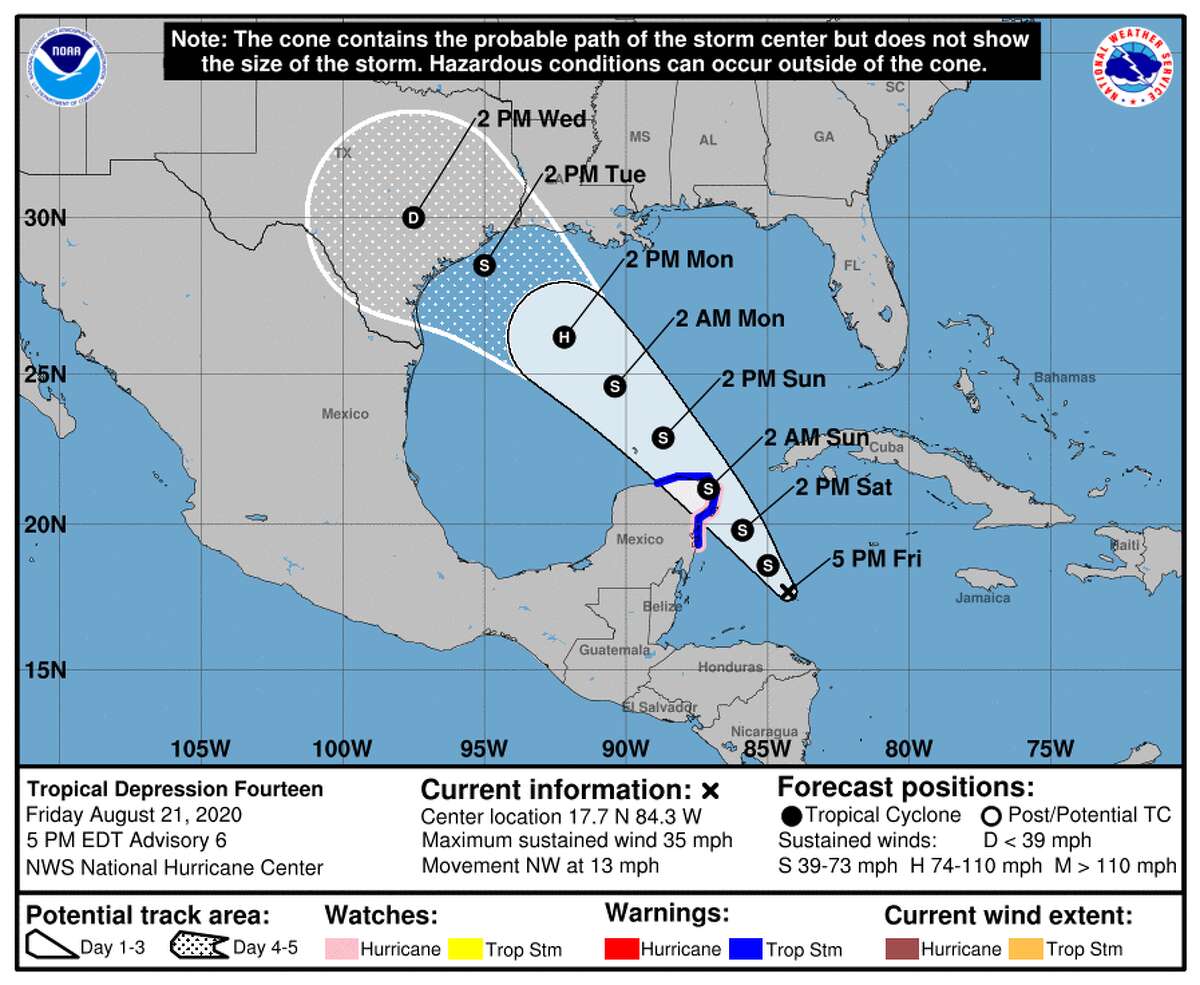 Tropical Depression 14 tracks toward Texas coast in latest forecast