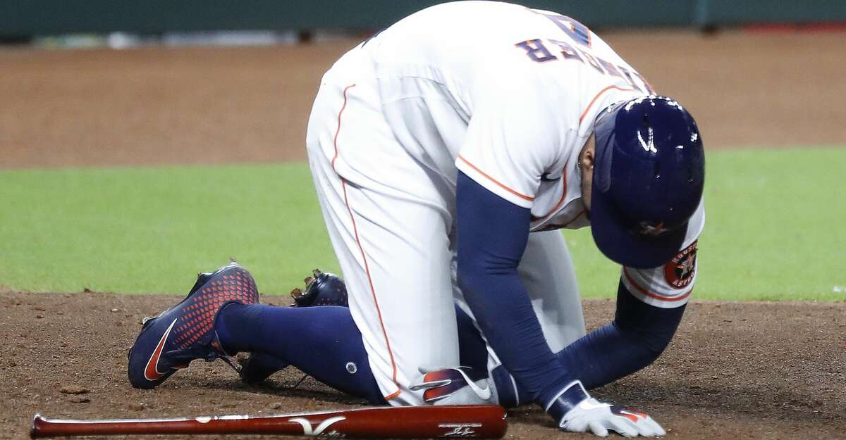 Astros' George Springer exits game after hit by pitch