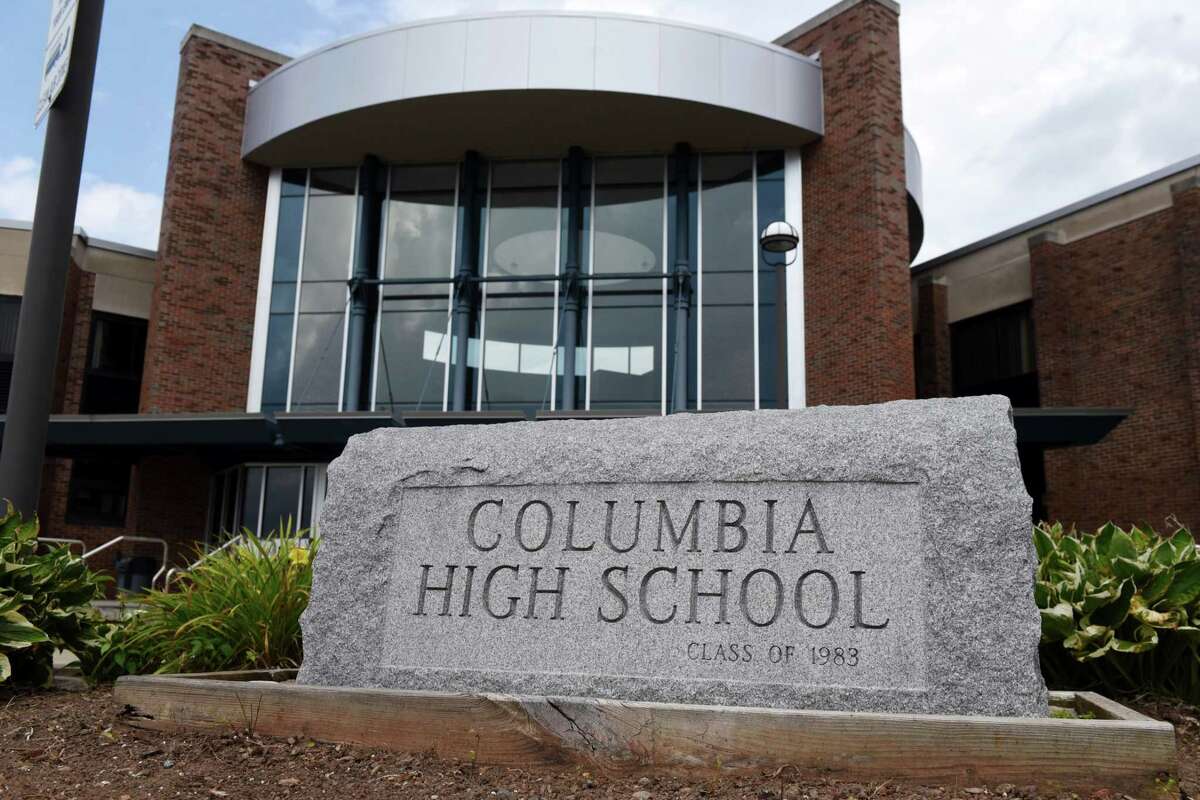 Exterior of Columbia High School on Tuesday, Aug. 25, 2020, in East Greenbush, N.Y.. Columbia High School briefly sheltered in place Thursday after bullets were found in a bathroom.