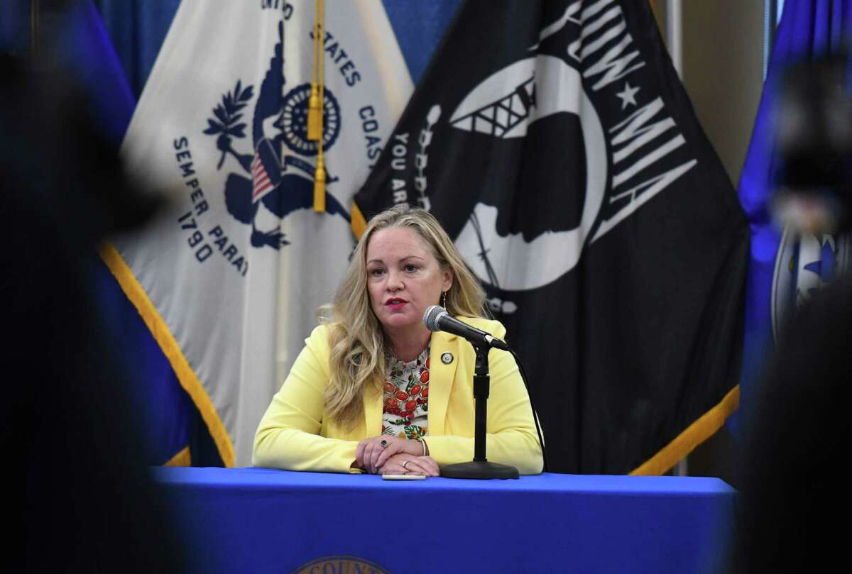 Albany County Department of Health Commissioner Dr. Elizabeth Whalen holds a county coronavirus press briefing with Albany County Executive Daniel McCoy on Wednesday, Aug. 26, 2020, at the Albany County offices in Albany N.Y. (Will Waldron/Times Union)