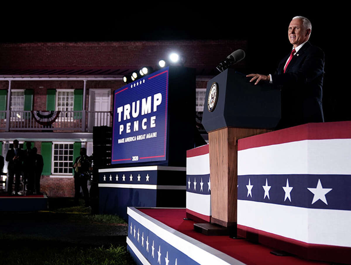 Mike Pence accepts the vice presidential nomination Wednesday during the Republican National Convention from Fort McHenry National Monument in Baltimore.
