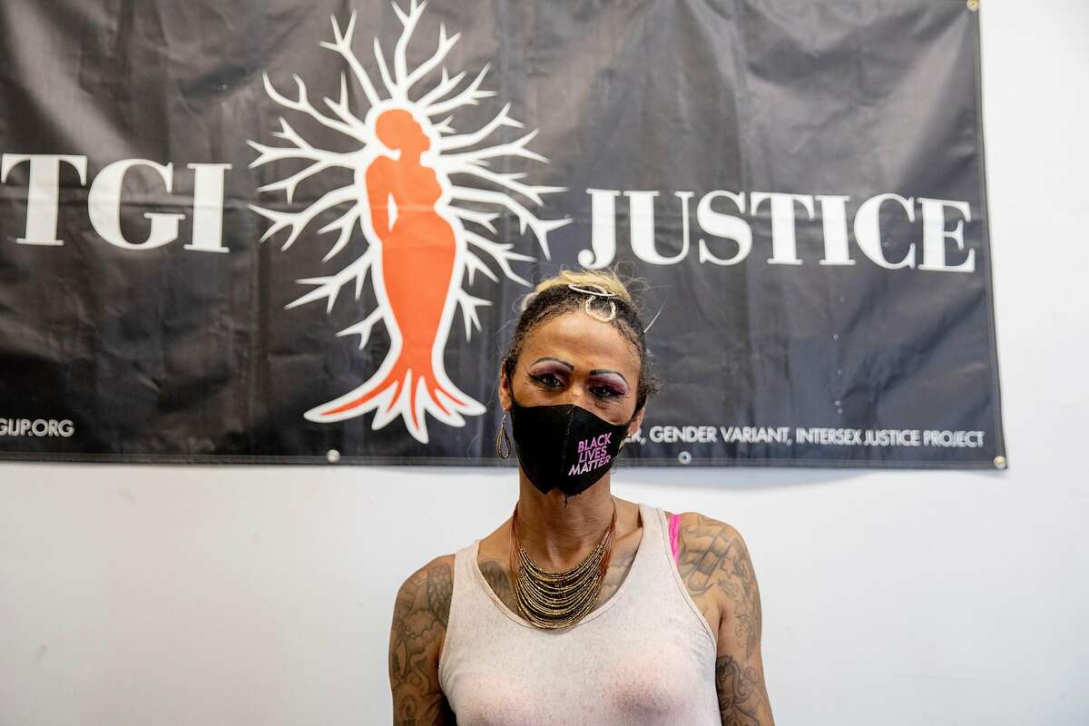 Jasmine Jones poses for a portrait at TGI Justice in San Francisco, Calif. Tuesday, August 11, 2020. Jones is a trans woman who was released from CDCR custody in May. Jones was housed with male inmates during her 17-year sentence, despite her pleas to be housed with other women. Jones said she was repeatedly raped and assaulted by men in prison. She is now working with the TGI Justice Project, a trans advocacy group, to help protect other trans women still in prison, and advocate for new CDCR policies. SB132, by state Sen. Scott Wiener, would require the state to house trans people with the gender where they feel safest. It would also require the state to use their correct pronouns and follow search and pat-down policies that apply to their gender.