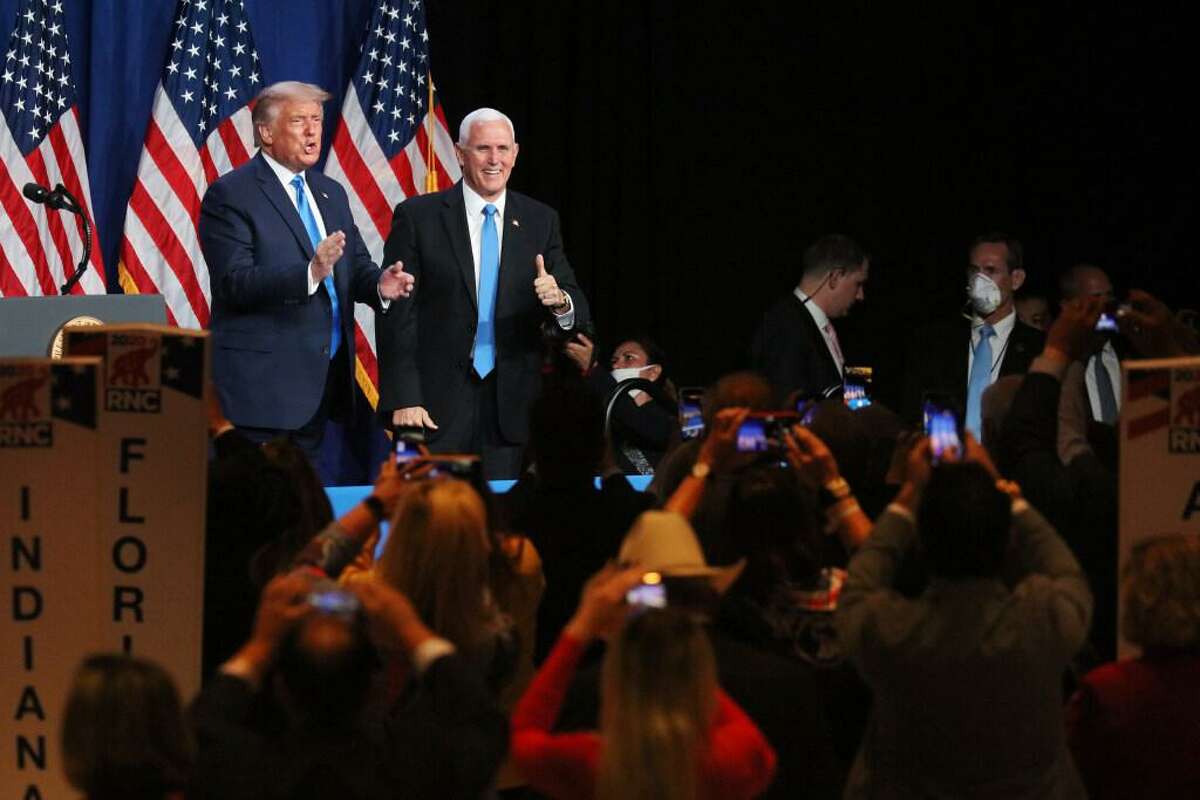 President Donald Trump and Vice President Mike Pence attend opening day of the Republican National Convention at the Charlotte Convention Center in Charlotte, N.C., Monday, Aug. 24, 2020.