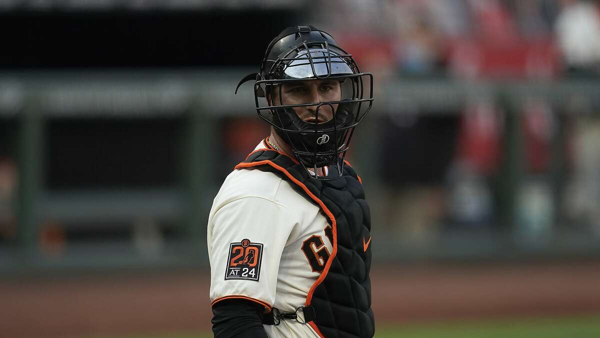 San Francisco Giants' Joey Bart against the Los Angeles Angels during a baseball game in San Francisco, Thursday, Aug. 20, 2020. (AP Photo/Jeff Chiu)