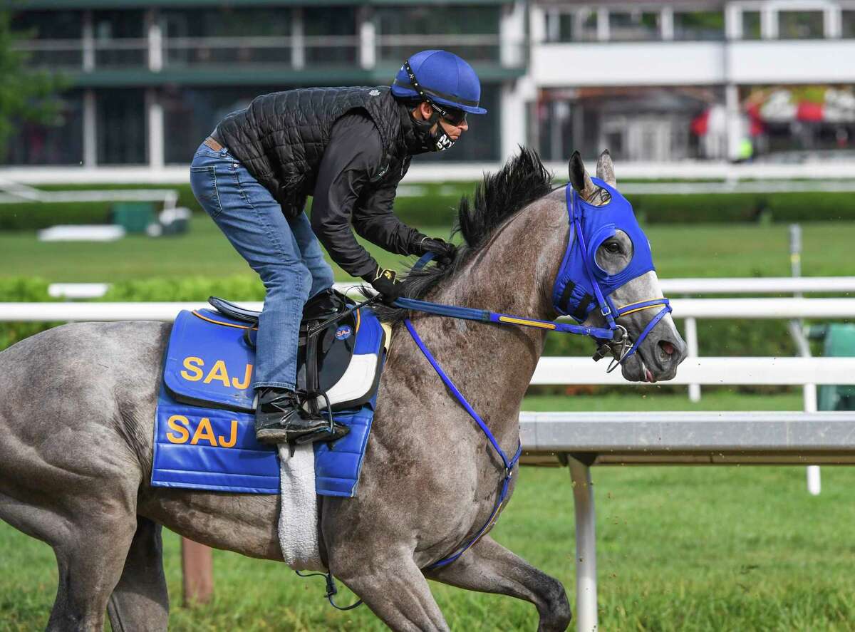 KY Derby hopeful NY Traffic has his last speed work with jockey David Cohen before leaving town for Kentucky Friday Aug.28, 2020 at the Saratoga Race Course in Saratoga Springs, N.Y. Photo by Skip Dickstein/Special to the Times Union