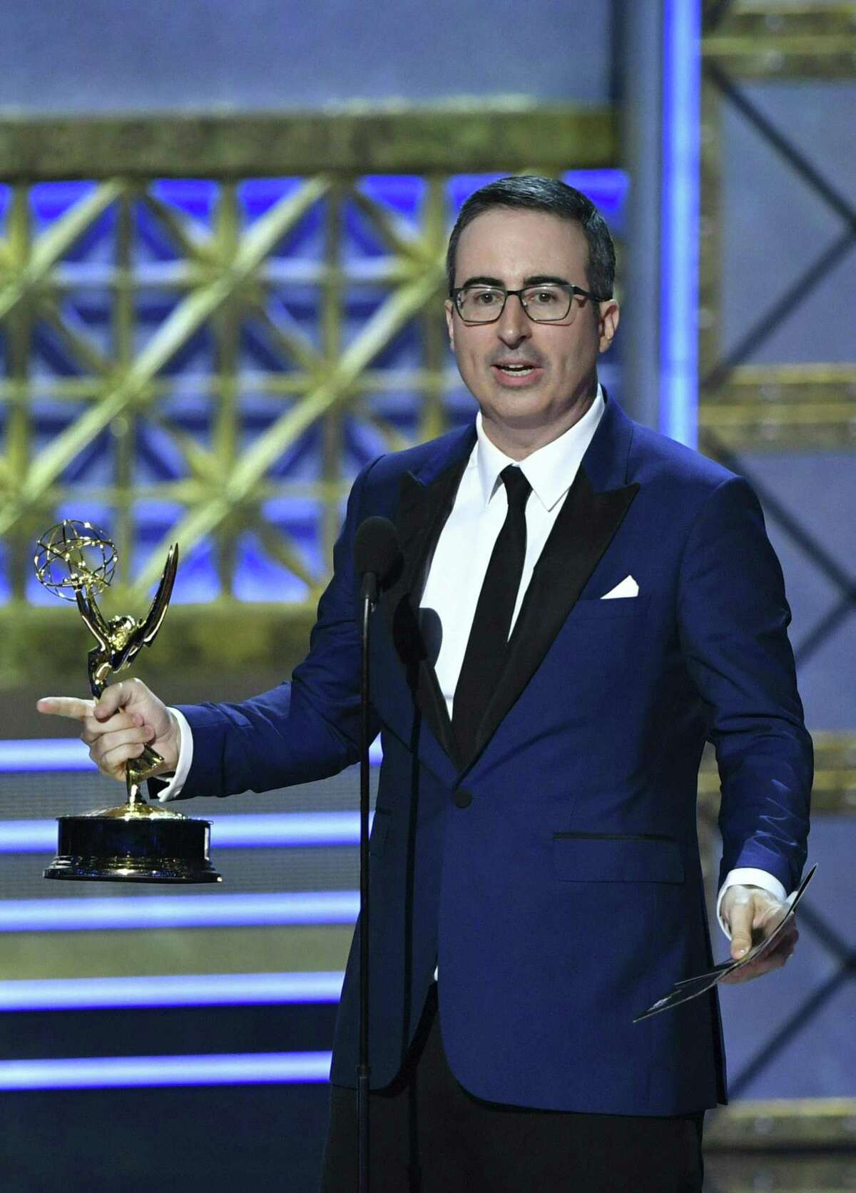 John Oliver accepts the award for Outstanding Writing for a Variety Series for “Last Week Tonight With John Oliver” inn 2017 in Los Angeles, California.