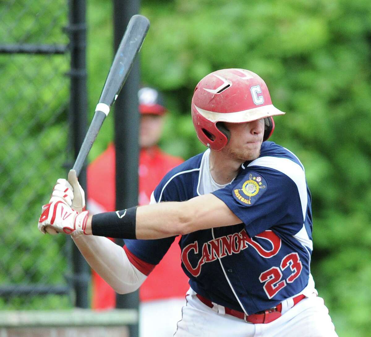 Taylor Olmstead of the Greenwich Cannons bats during game against Norwalk in Senior Legion baseball at Greenwich Country Day School, Tuesday, July 2, 2013. Greenwich won the game 2-0 as Dylan Callahan pitched a complete game shutout.