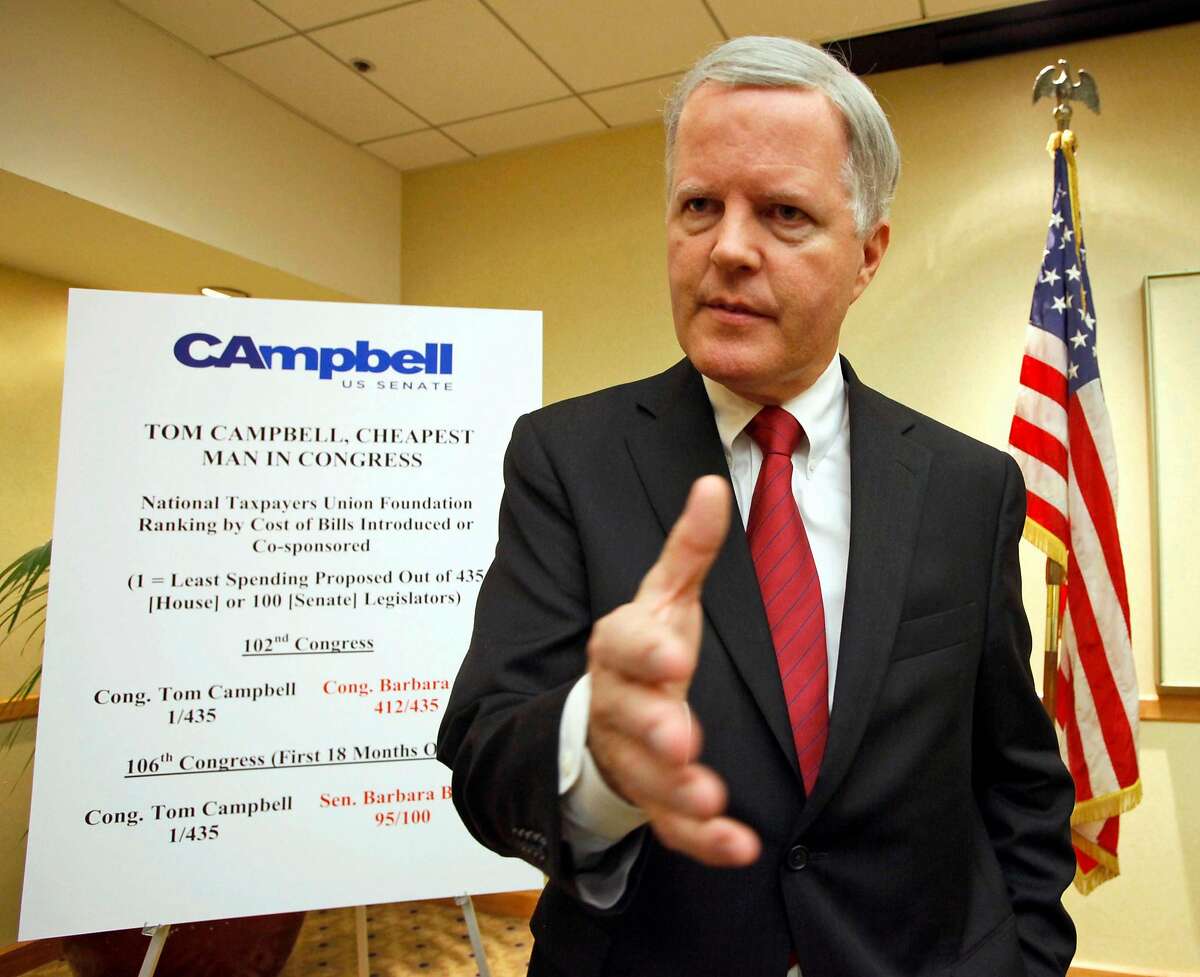 California gubernatorial candidate Tom Campbell announces during a news conference in Los Angeles Thursday, Jan. 14, 2010, that he is withdrawing from the governor's race and entering California's U.S. Senate race. ~~