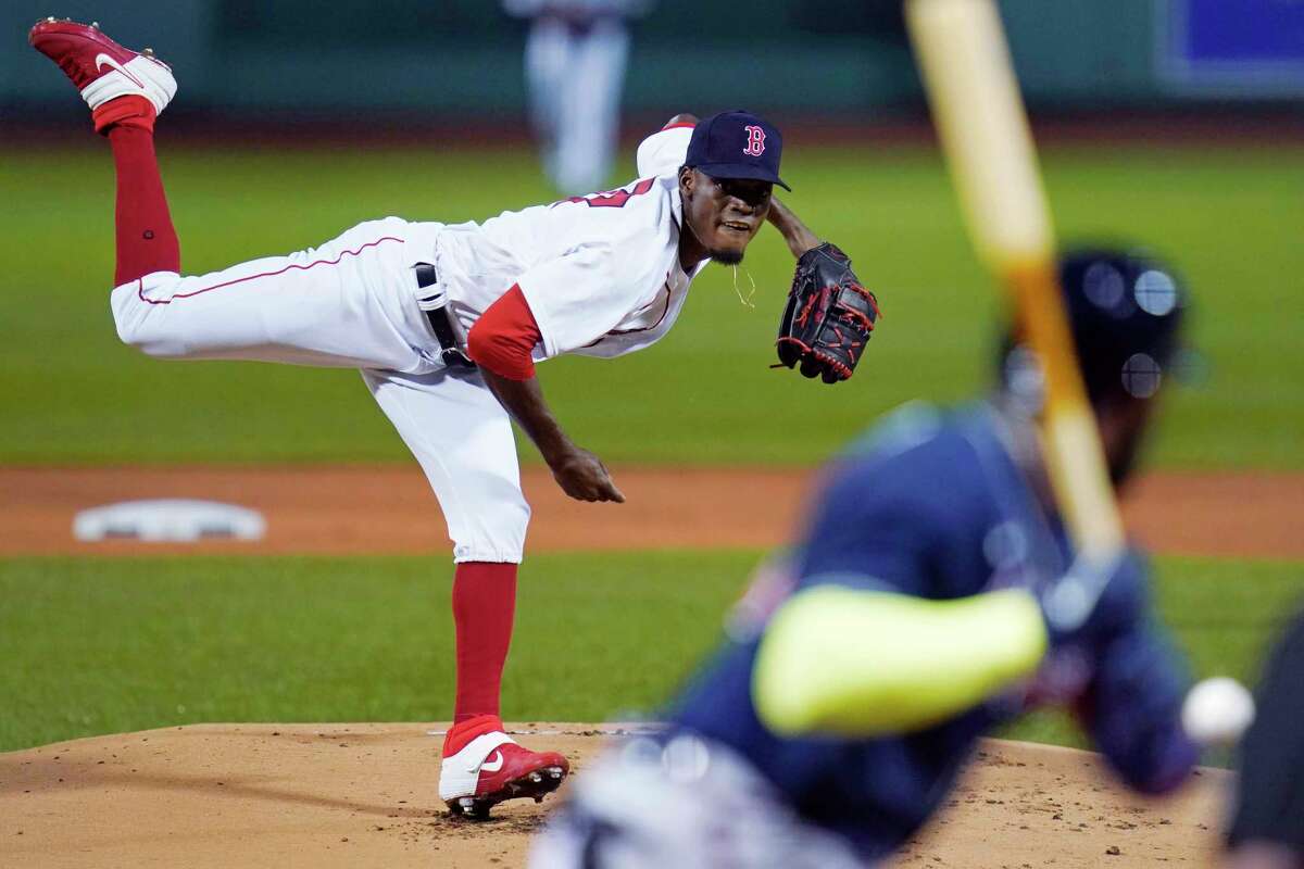 Boston Red Sox starting pitcher Robinson Leyer delivers during the first inning of the team's baseball game against the Atlanta Braves, Wednesday Sept. 2, 2020, in Boston. (AP Photo/Charles Krupa)