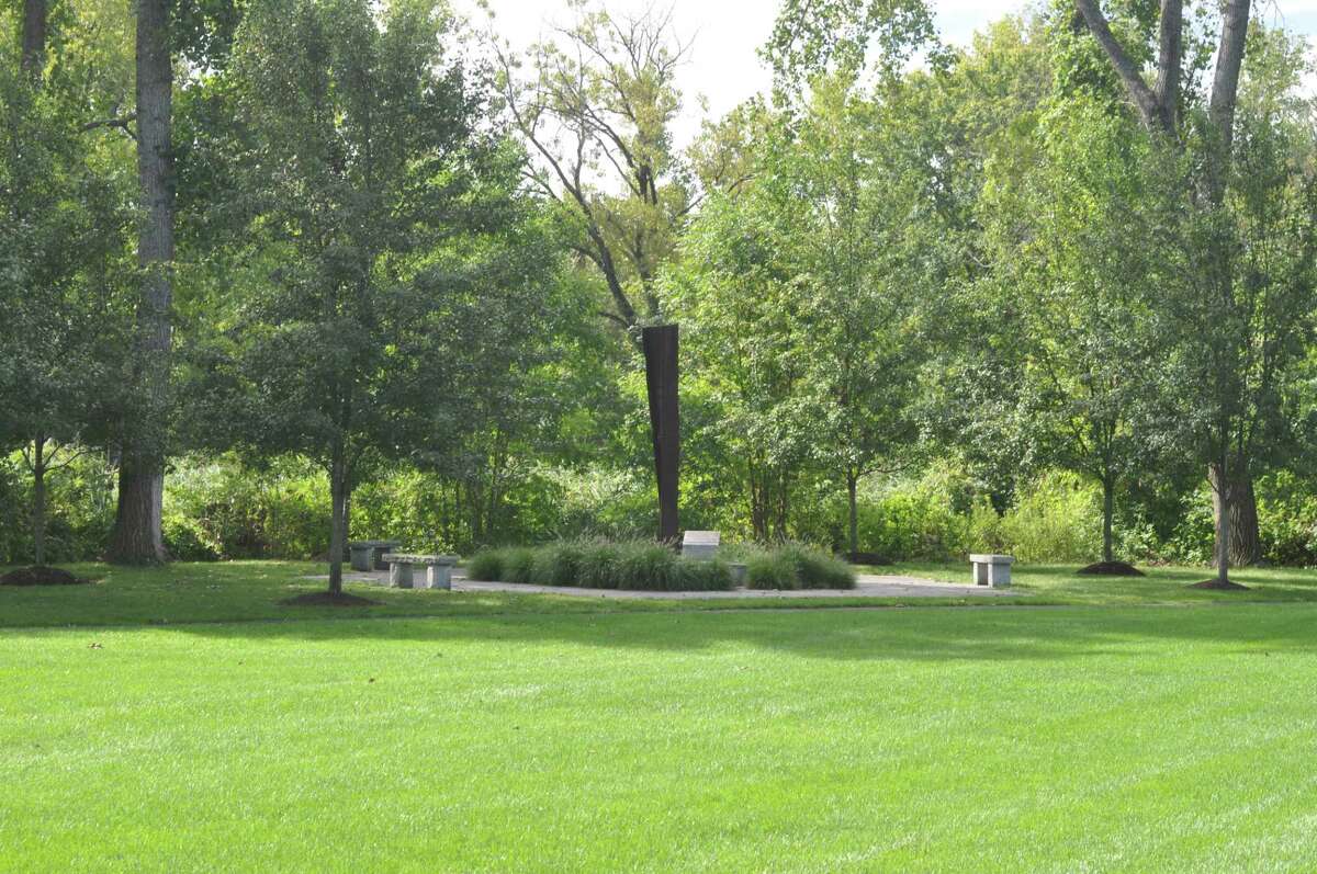 The 9/11 memorial on the Ridgefield Recreation Center property off Danbury Road centers on a beam of steel from the World Trade Center towers brought down by terrorists on Sept. 11, 2001.
