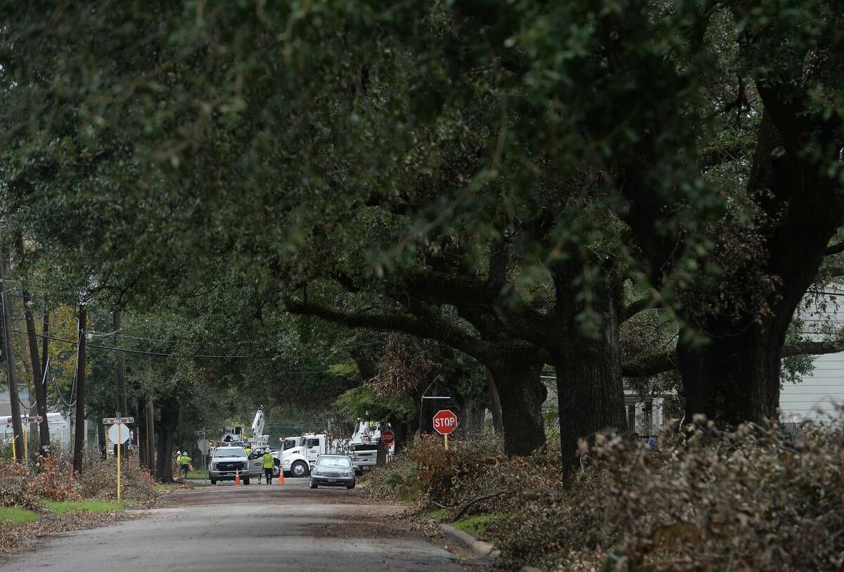 Workers gather as repairs continue in Orange a week after the area was hit with some of the most severe damage in Southeast Texas by Hurricane Laura. Photo taken Thursday, September 3, 2020 Kim Brent/The Enterprise