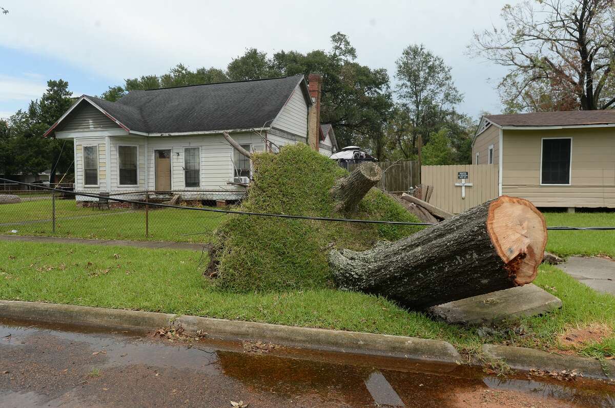 A sagging power line hangs over an uprooted tree in Orange a week after the area was hit with some of the most severe damage in Southeast Texas by Hurricane Laura. Photo taken Thursday, September 3, 2020 Kim Brent/The Enterprise