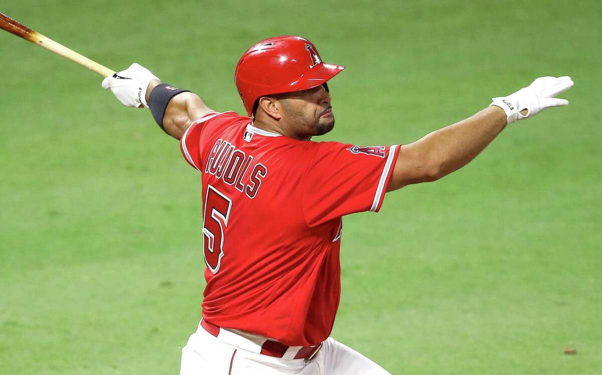 The Angels’ Albert Pujols tracks his 667th career double Tuesday night against the Padres. That left the 20-year veteran one two-bagger shy of tying Astros great Craig Biggio for the most all time among righthanded hitters.