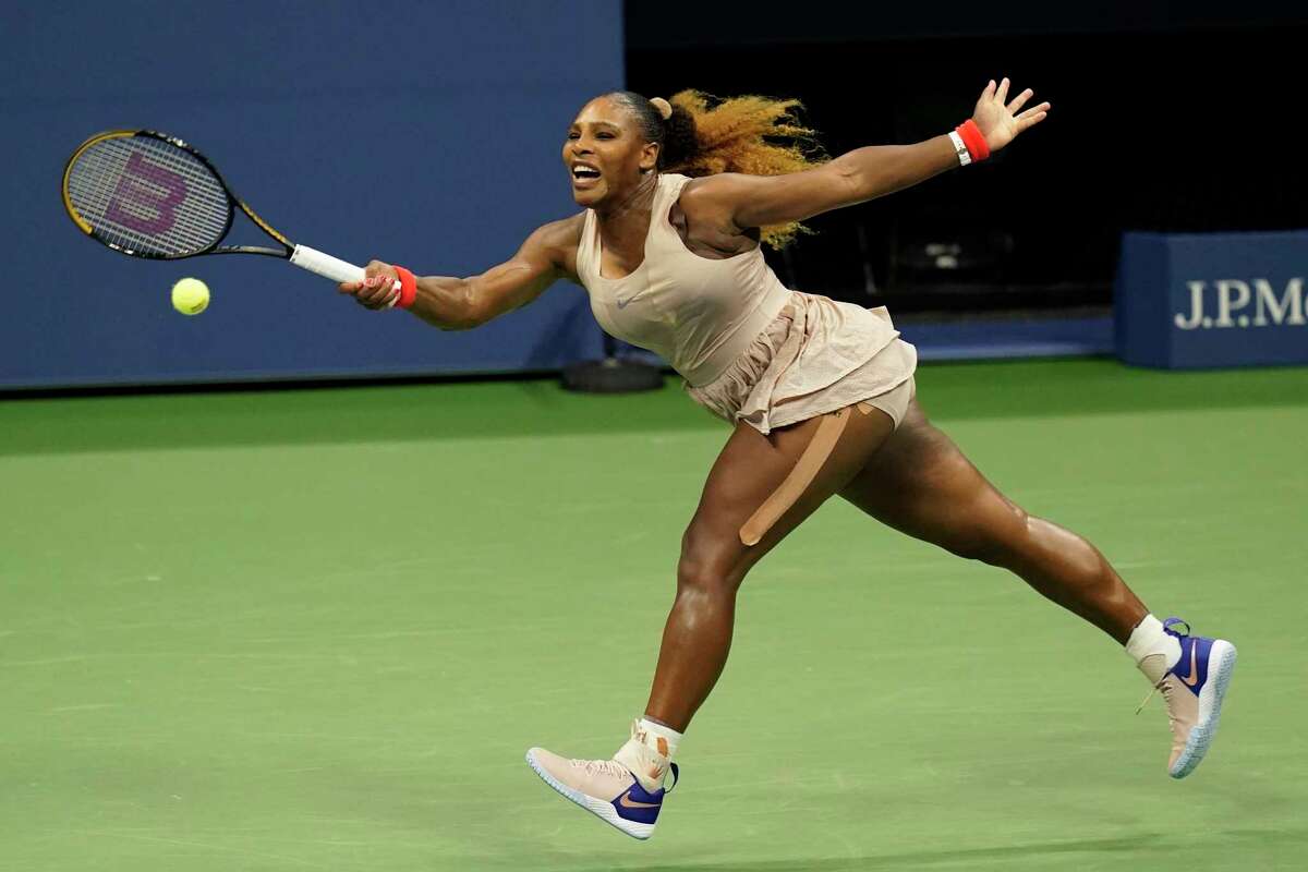 Serena Williams, of the United States, returns a shot to Margarita Gasparyan, of Russia, during the third round of the U.S. Open tennis championships, Thursday, Sept. 3, 2020, in New York. (AP Photo/Frank Franklin II)