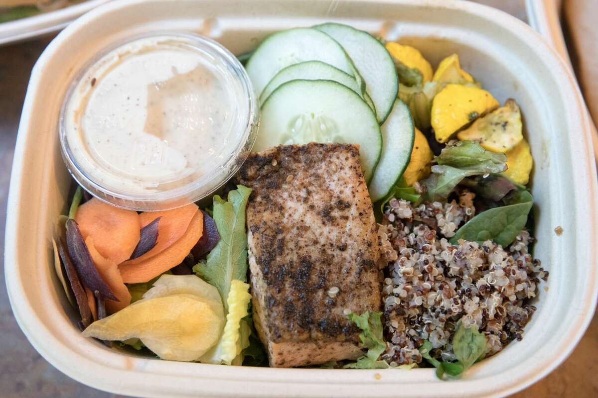 The salmon salad served by the Town Kitchen at the Quail's Nest Cafe at Filoli Gardens in Woodside. The Town Kitchen, based in Oakland, partnered with Filoli Gardens to provide food at the cafe on its grounds. The Town Kitchen is an organization that helps underserved and vulnerable youth get real work experience by preparing hundreds of meals a day for large corporations and other businesses.