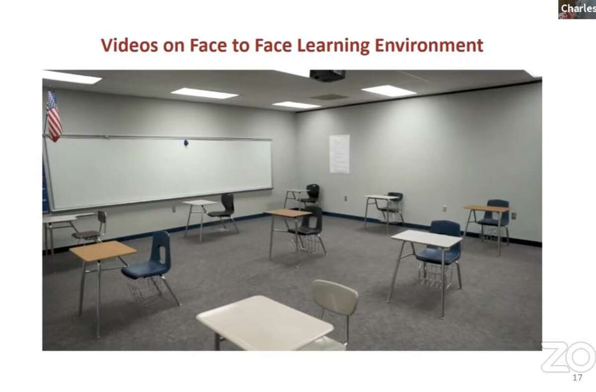 A Fort Bend ISD video shows a redisgned classroom with desk spaced out to allow extra room for social distancing.