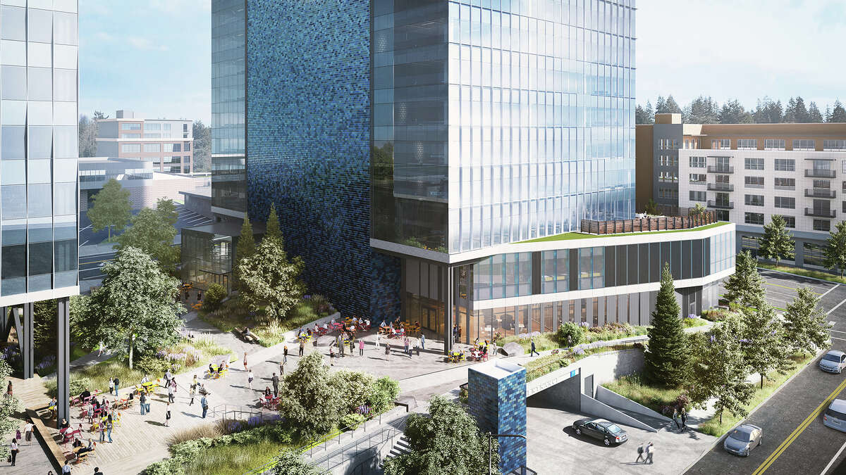 An Amazon rendering of the new office space in Bellevue, where the company plans to add 25,000 jobs.