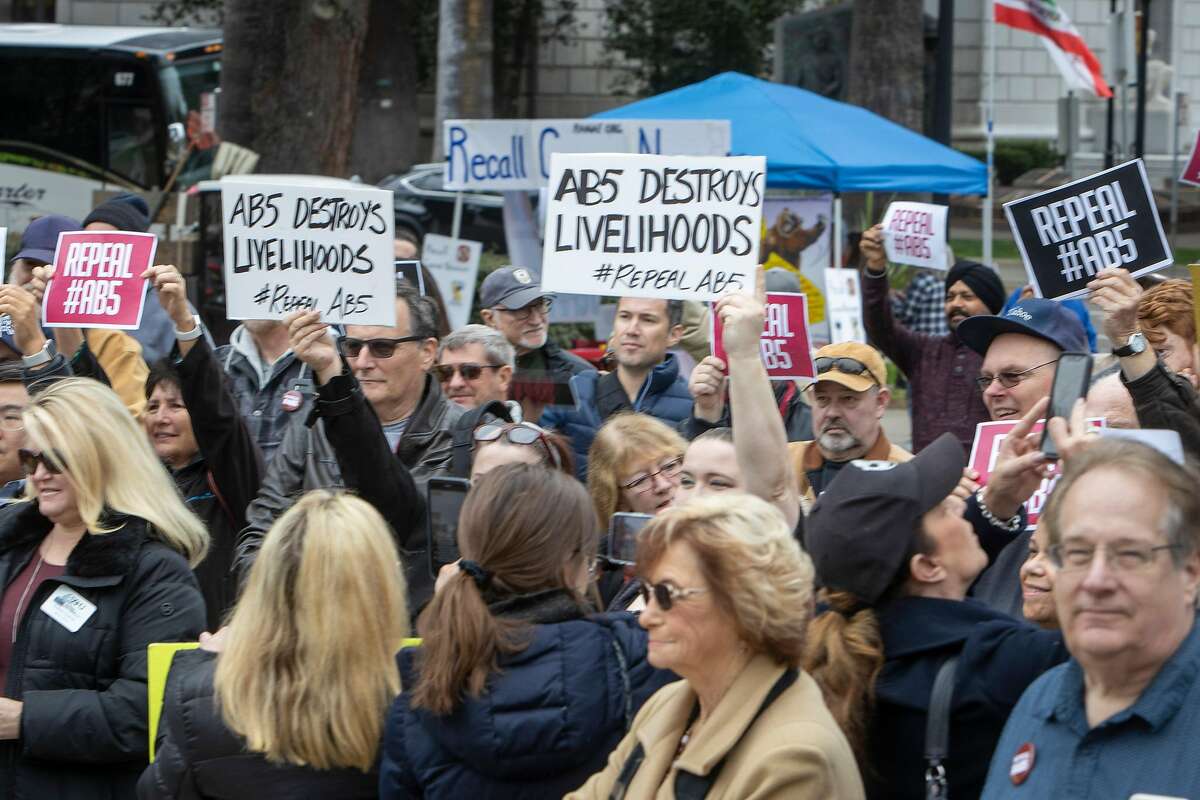 Protestors displaying their outrage during the repeal AB5 rally at the California State Capitol on Tuesday 28 January 2020 in Sacramento, CA.
