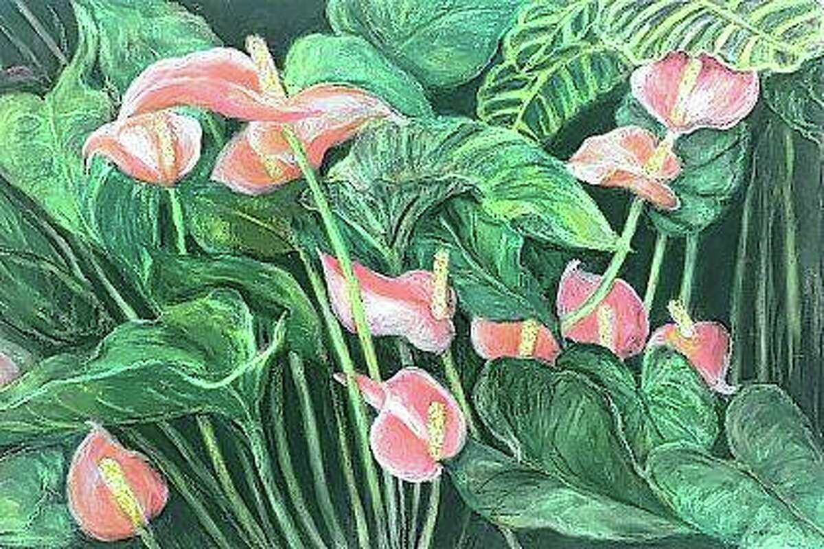 Rosemary Buffington works primarily in pastels, with many of her pieces — like this pink anthurium — focused on florals.