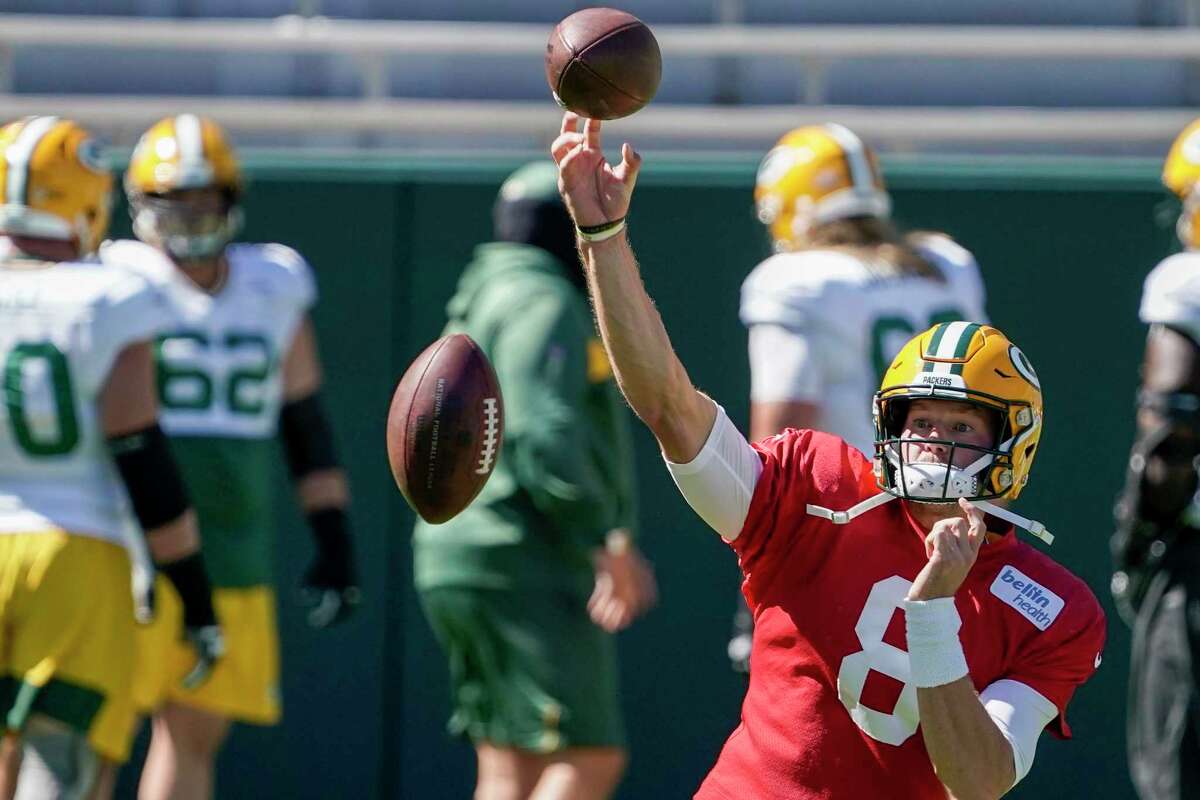 Green Bay Packers quarterback Tim Boyle throws during a in Green Bay, Wis.