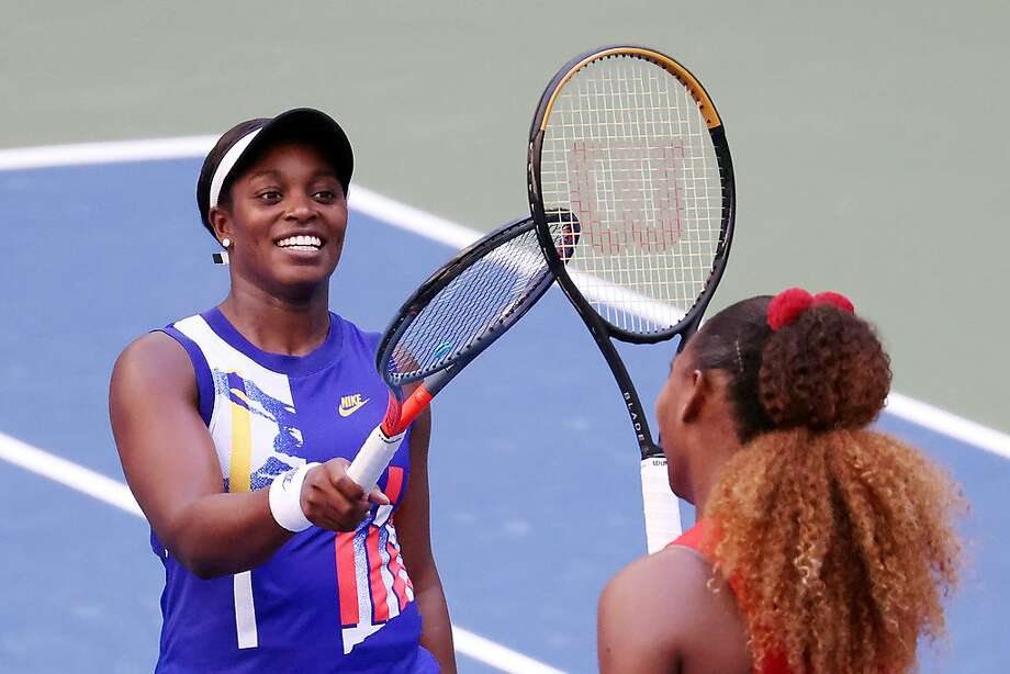 NEW YORK, NEW YORK - SEPTEMBER 05: Sloane Stephens of the United States greets Serena Williams of the United States at the net after their Women’s Singles third round match on Day Six of the 2020 US Open at USTA Billie Jean King National Tennis Center on September 05, 2020 in the Queens borough of New York City. (Photo by Al Bello/Getty Images) Photo: Al Bello / Getty Images