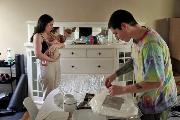 Erica and Blake Johnston pack their San Francisco apartment for their move to Austin, Texas, with their baby, Ellis. The couple will be closer to their best friends, and Erica Johnston’s employer will allow her to work remotely.