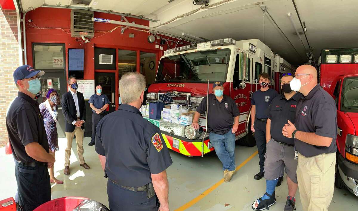 U.S. Reps. Rosa DeLauro, D-3, and Jim Himes, D-4, visited Echo Hose Fire House Tuesday, Sept. 1, to offer praise to city firefighters and emergency medical services personnel for their efforts in the aftermath of Tropical Storm Isaias.