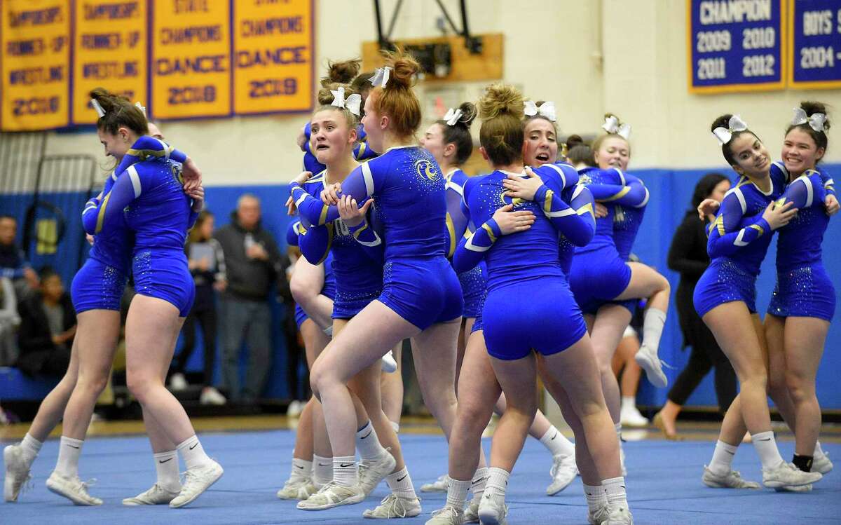 Newtown Cheer competes in the SWC cheer championships at Newtown High School on Feb. 7, 2020 in Newtown, Connecticut.