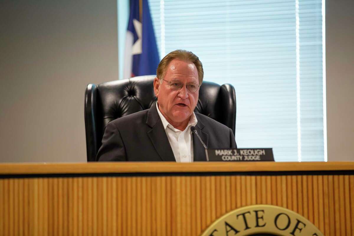 Montgomery County Judge Mark Keough speaks during a meeting Tuesday where commissioners approved a $350 million budget for fiscal year 2021.