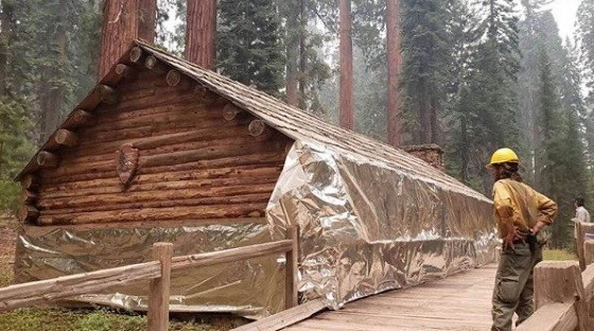 A structure in the southern portion of Yosemite National Park was wrapped with fire-resistant material as a fire precaution, just in case the Creek Fire entered the park.