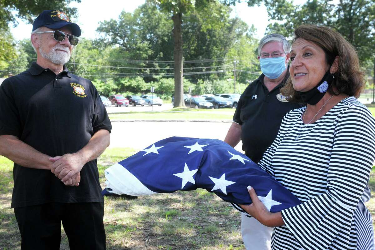 Stratford veterans present new flag to high school