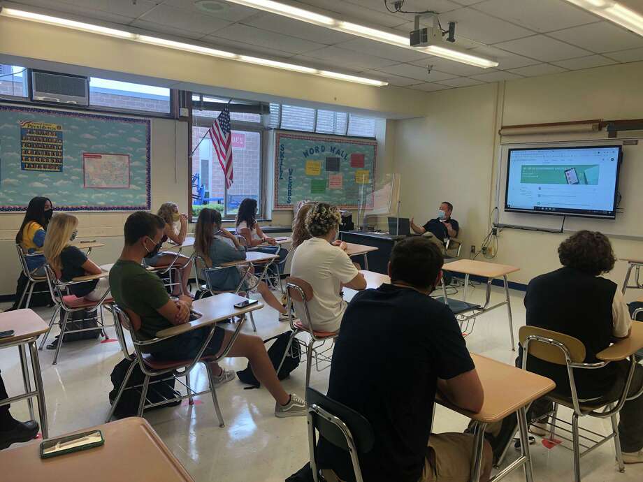 Brookfield High School students returned to school under the hybrid model on Sept. 8, 2020. Photo: Contributed Photo /