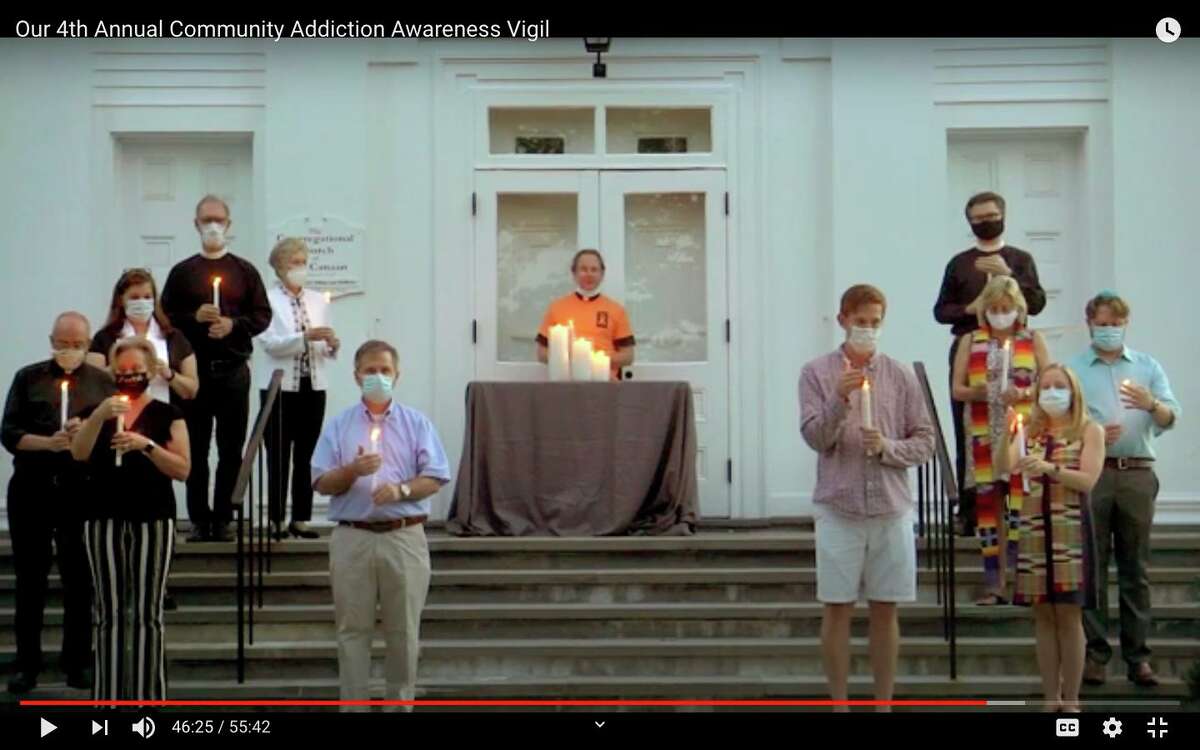 Clergy members from the New Canaan area pray for those fighting addiction and their families Wednesday, Sept. 2, during the Fourth Annual Addiction Awareness Vigil, forced to become an online event by the COVID-19 pandemic.