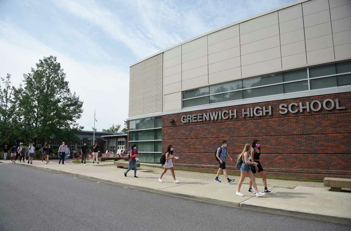 Students leave Greenwich High School on September 9. S