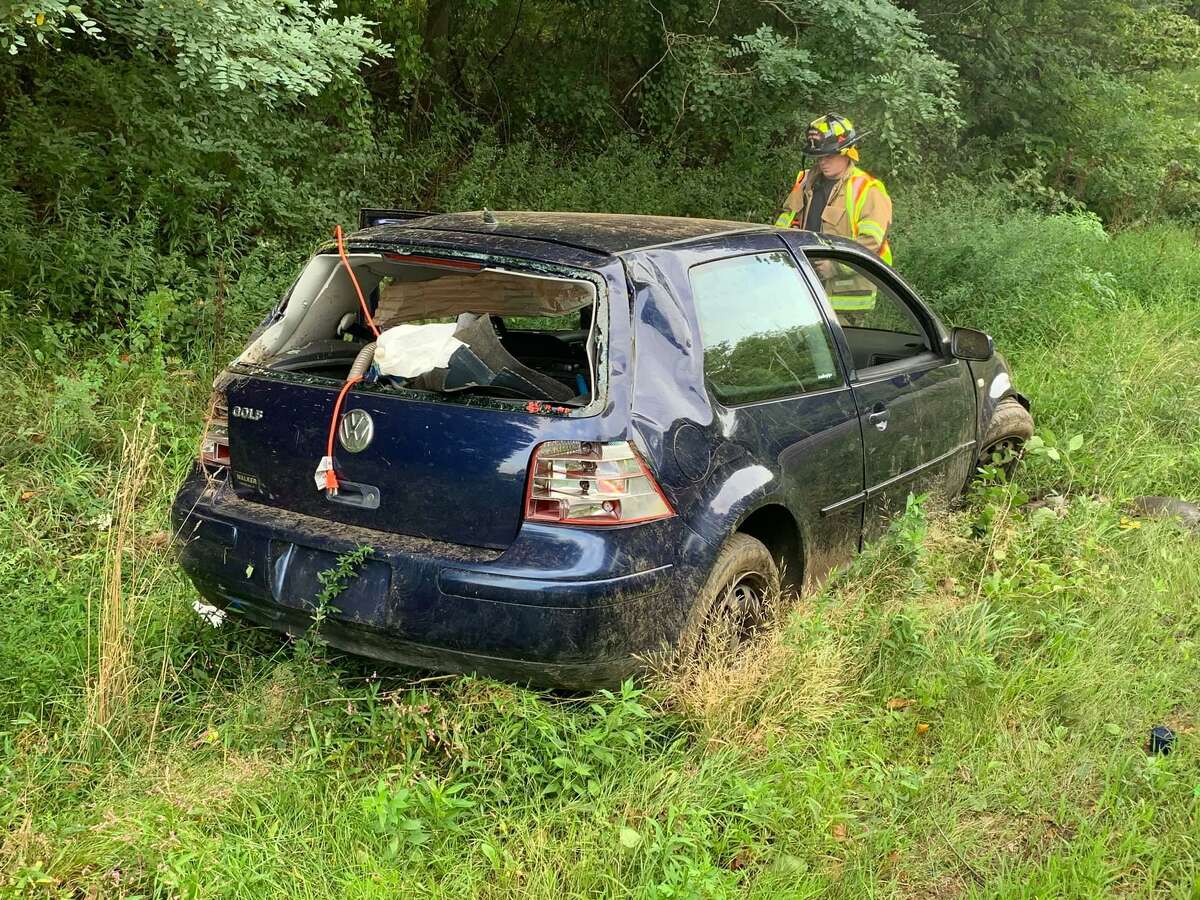 Fire units responded to a rollover crash on Route 8 south near Exit 13 in Shelton, Conn., on Tuesday, Sept. 9, 2020.