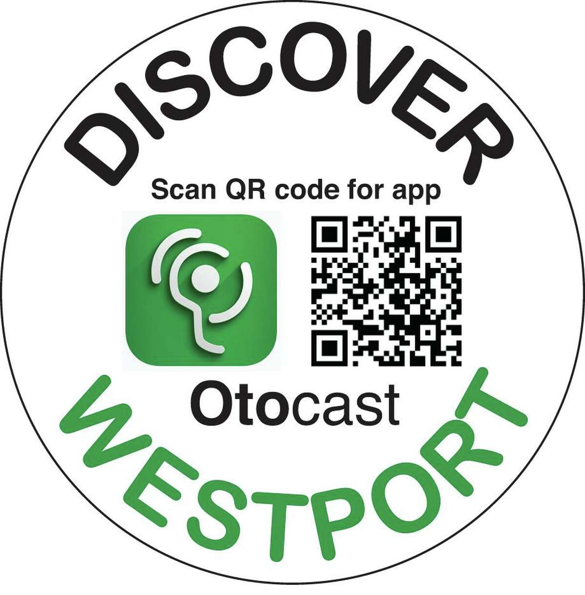Look for this sticker around town, identifying points of interests on Otocast, and aim your iPhone or Android camera at the QR code to get the app.