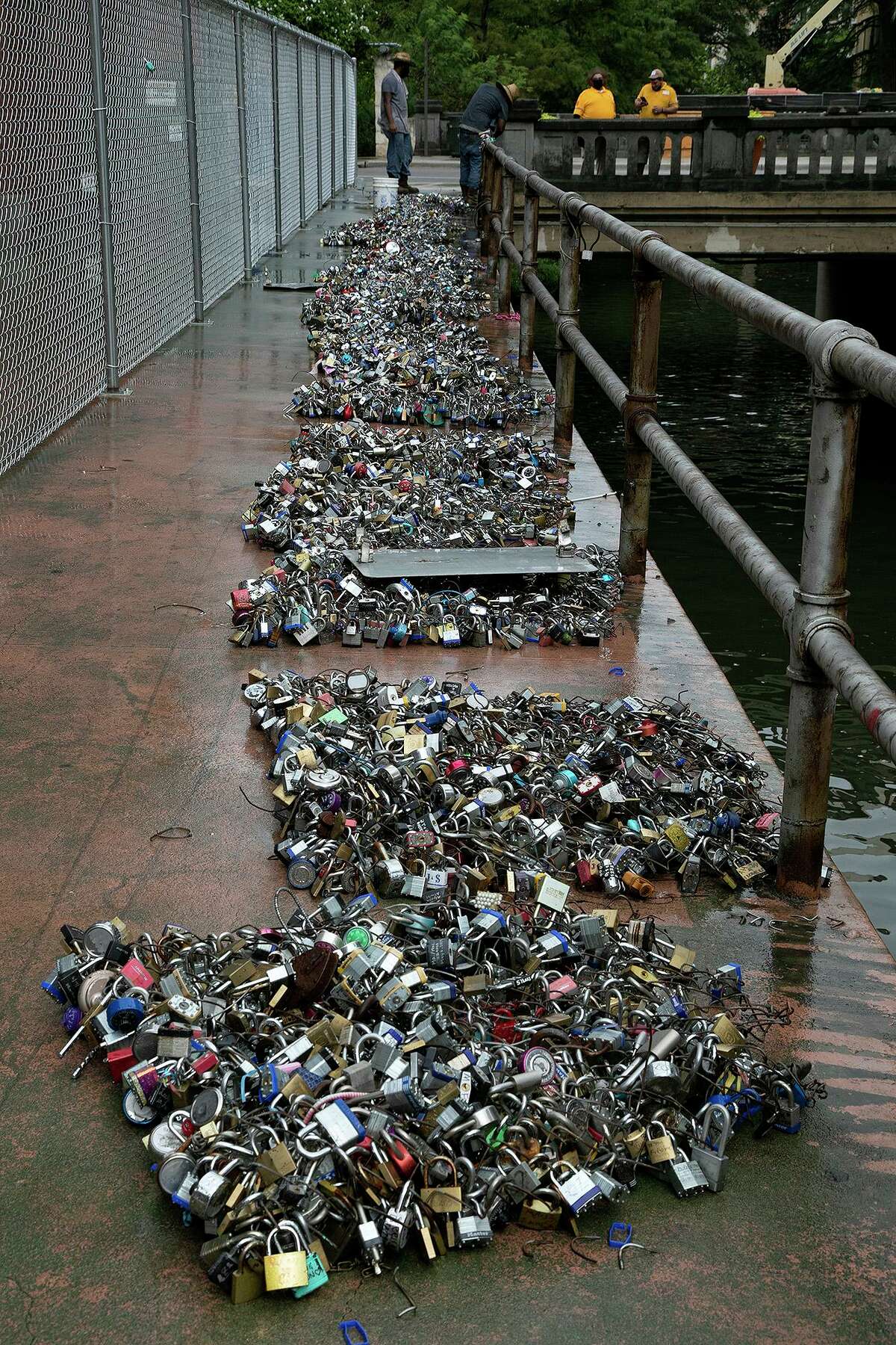 San Antonio’s famed fence filled with padlocks of love downtown is