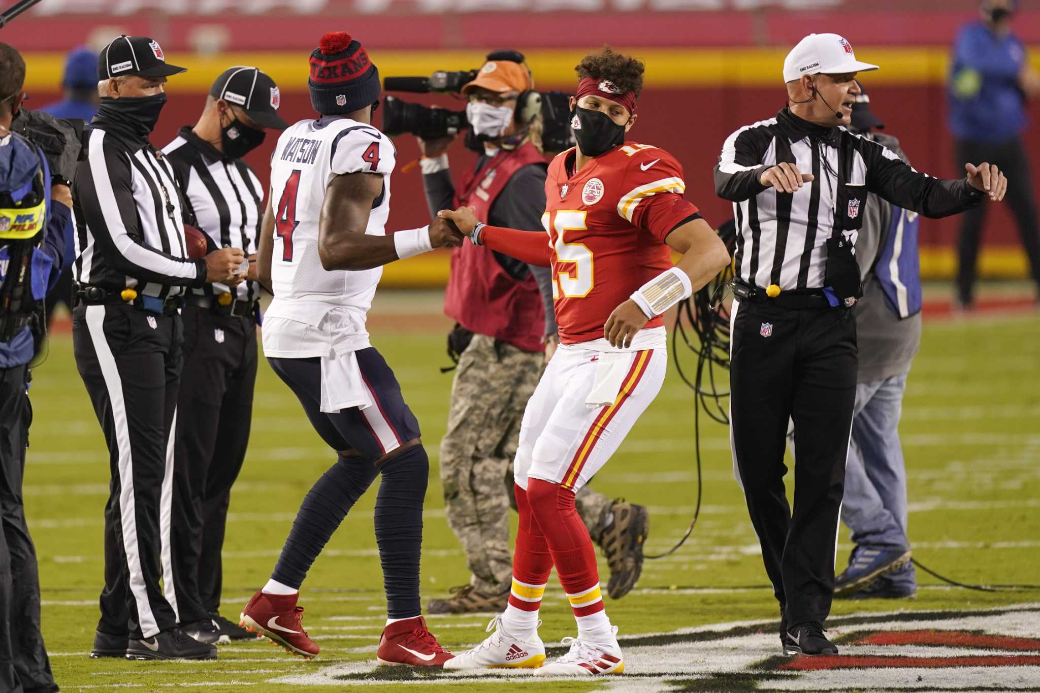 Chiefs take field for the national anthem, 'Lift Every Voice and Sing';  Texans stay in locker room