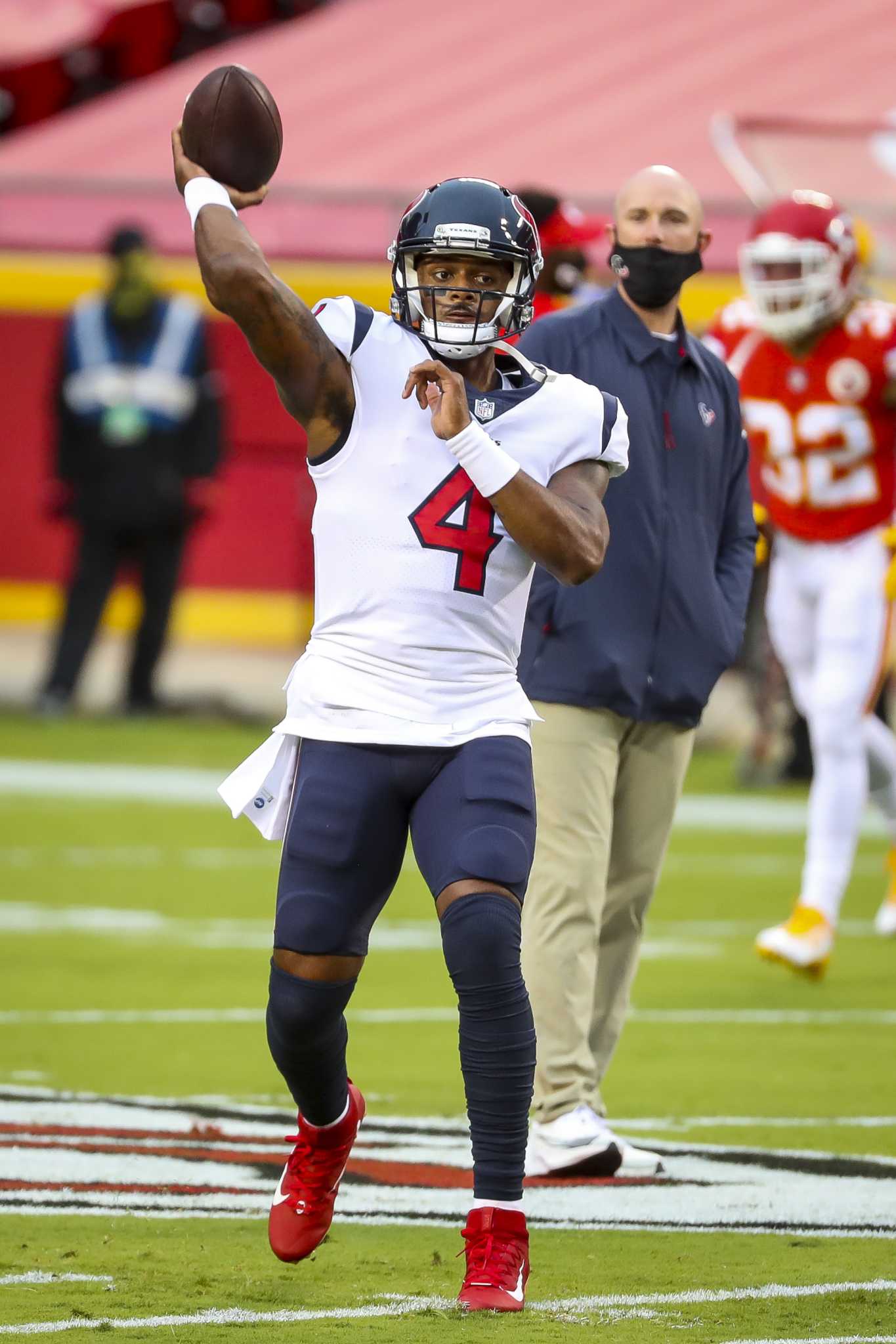 Chiefs take field for the national anthem, 'Lift Every Voice and Sing';  Texans stay in locker room