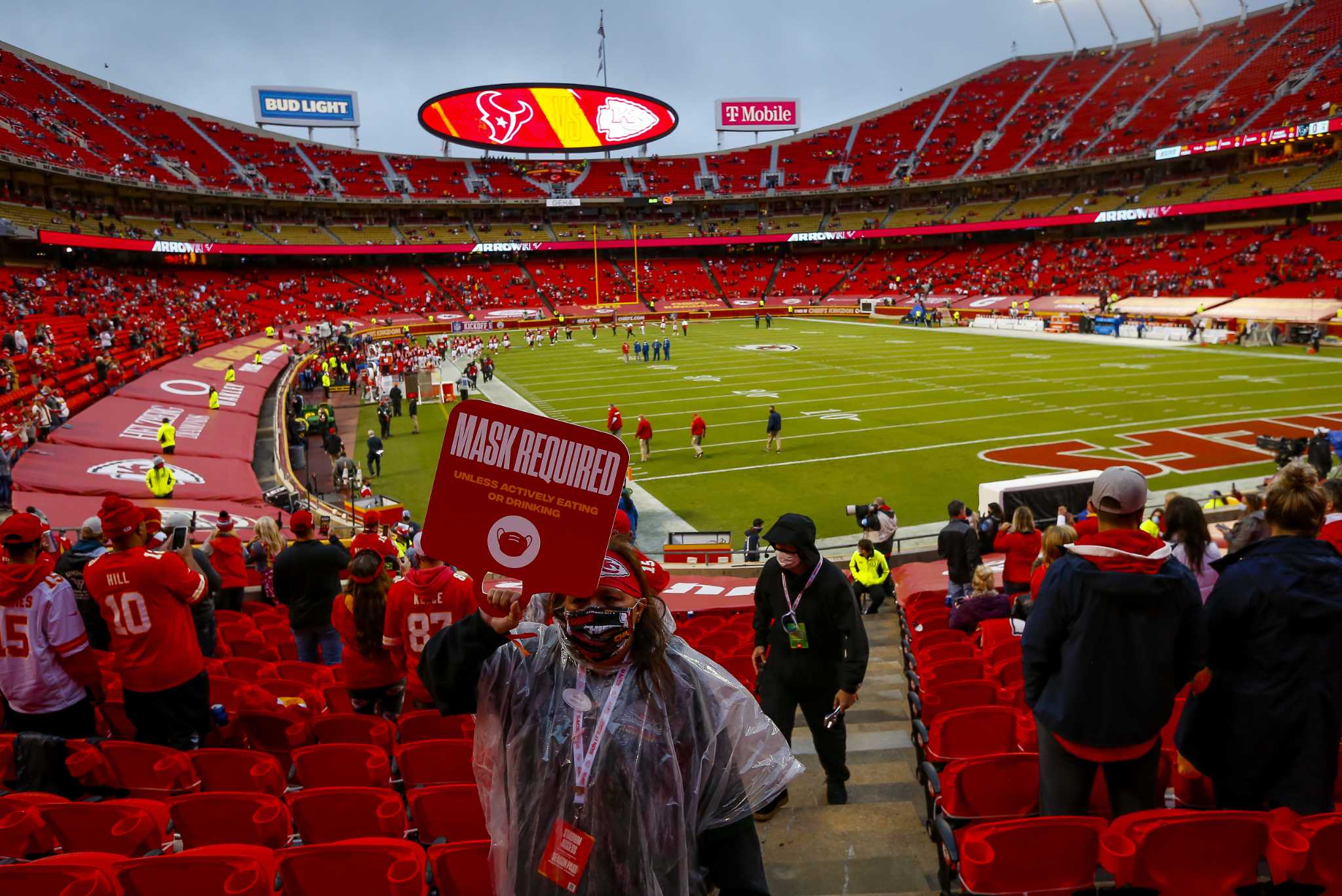 Chiefs take field for the national anthem, 'Lift Every Voice and Sing';  Texans stay in locker room