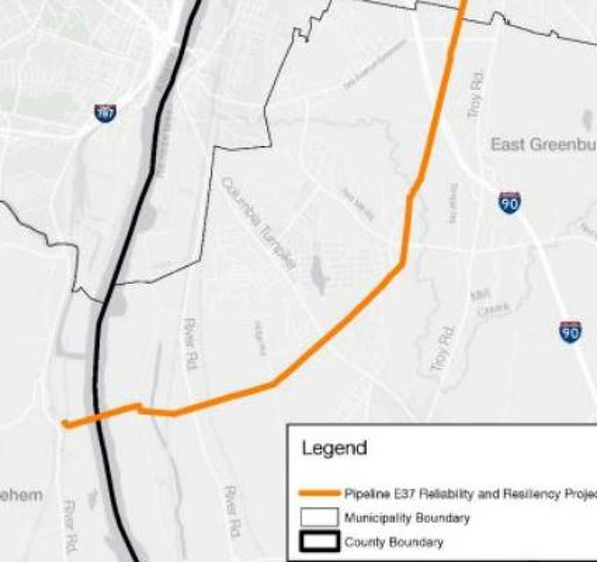 The proposed Albany loop line would have run under the Hudson River connecting Bethlehem in Albany County and East Greenbush in Rensselaer County and run north toward Troy.