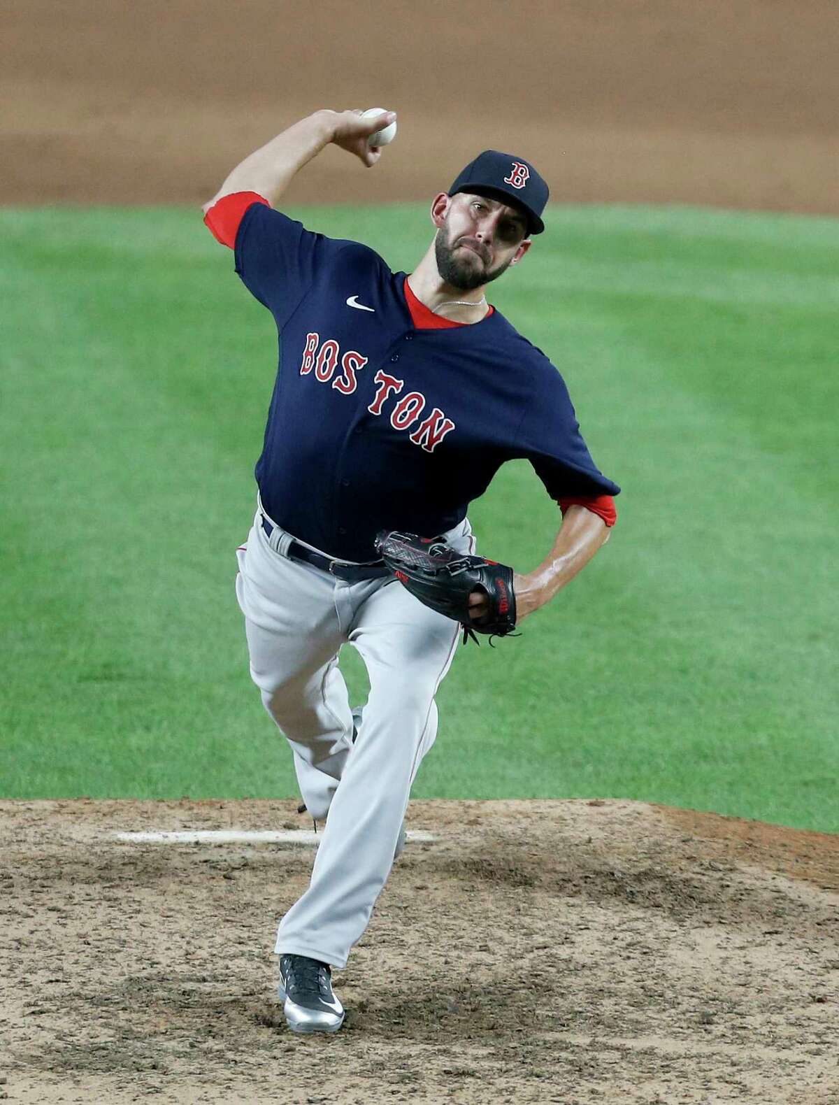 Bethel High School and UConn product Matt Barnes pitches for the Red Sox against the Yankees on Aug. 2.