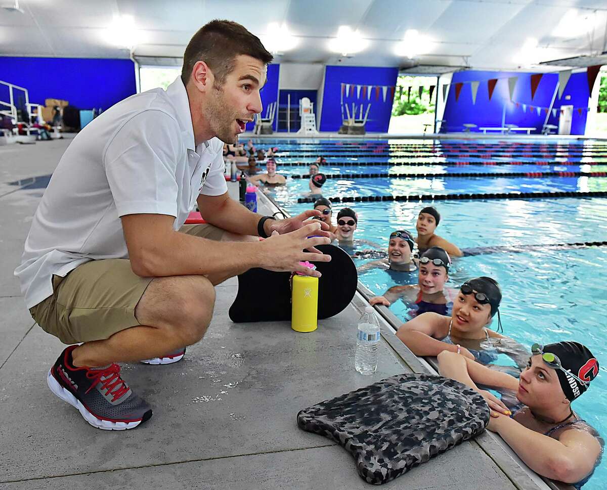 Cheshire coach Dave Modzelewski at practice in 2018 at the Cheshire Community Pool.