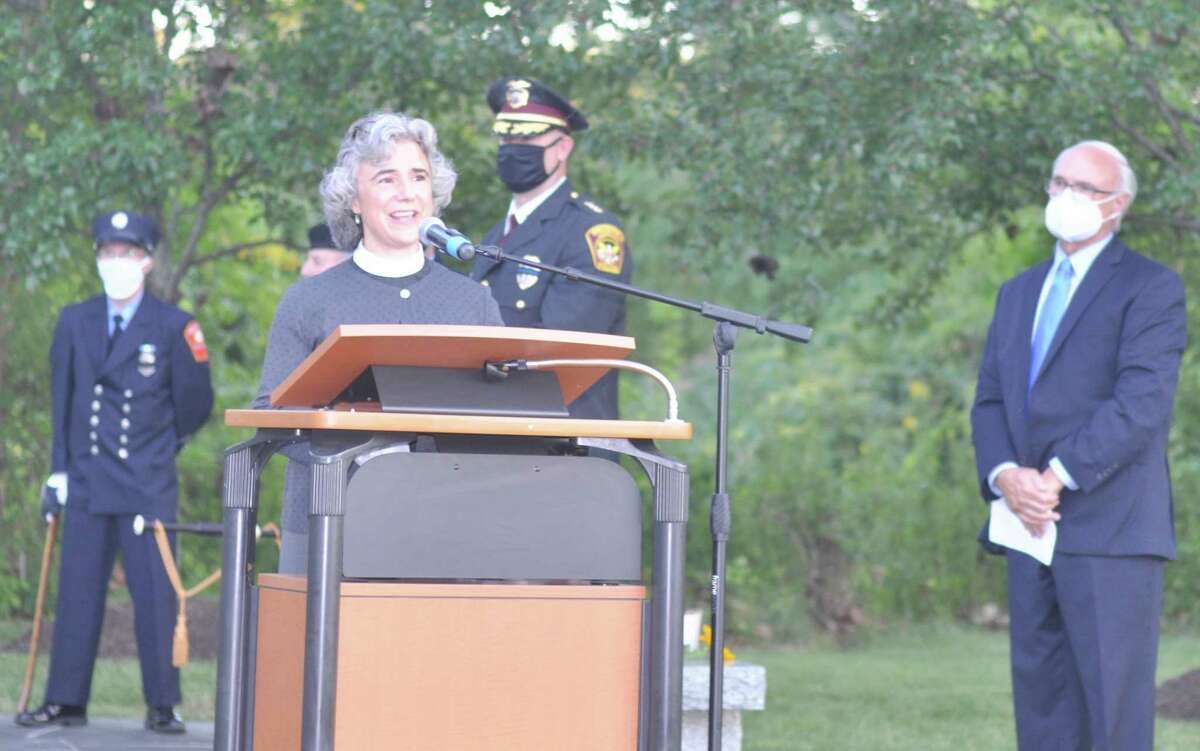 The Rev. Whitney Altopp of St. Stephen's Church gave the main address at Ridgefield's 9/11 ceremony. "I believe we are still capable of coming together in time of need," she said.