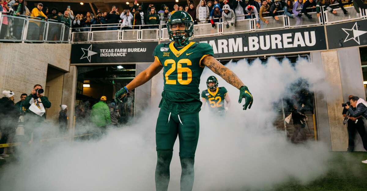 Linebacker Terrel Bernard #26 of the Baylor Bears enters McLane Stadium before action against the West Virginia Mountaineers on October 31, 2019 in Waco, Texas. (Photo by Adrian Garcia/Getty Images)