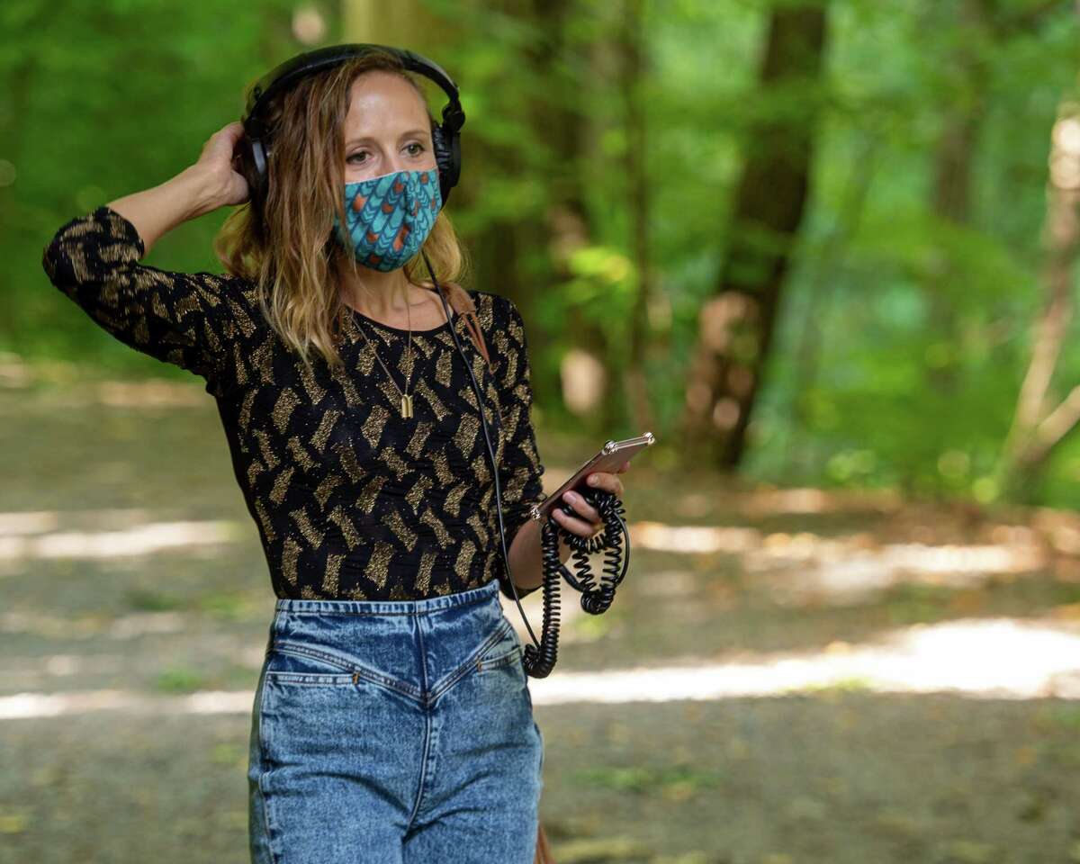 Composer Ellen Reid walk around Saratoga Spa State Park in 2020, testing a new GPS-enabled app that cues music during self-guided tours at different locations in the park. (Jim Franco/special to the Times Union.)
