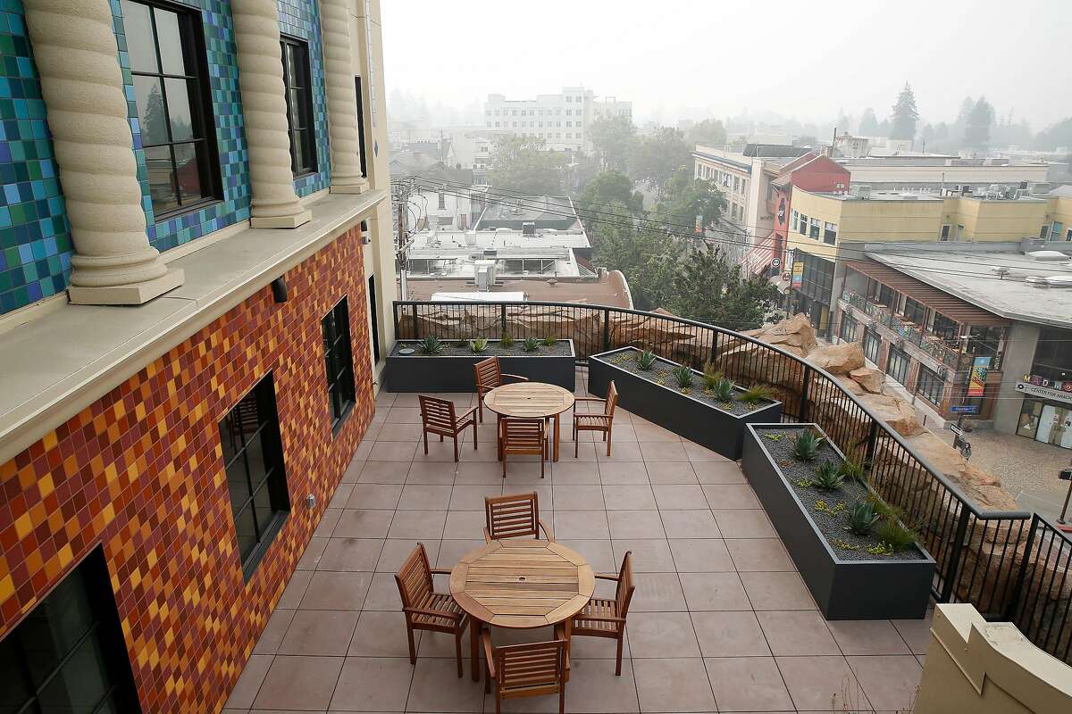 Seating and planters are seen on the 5th floor terrace at 2503 Haste on Friday, September 11, 2020 in Berkeley, Calif.