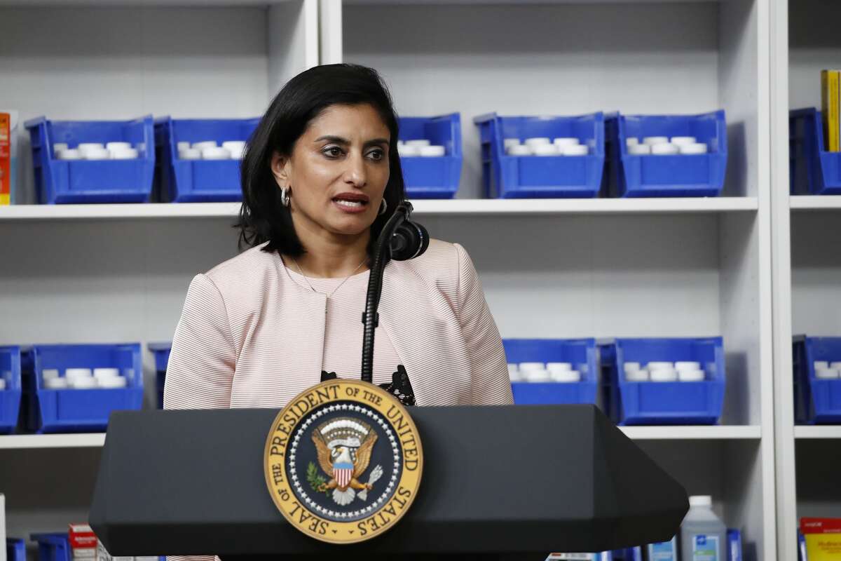 In this July 24, 2020, file photo Administrator of the Centers for Medicare and Medicaid Services Seema Verma speaks during an event with President Donald Trump to sign executive orders on lowering drug prices, in the South Court Auditorium in the White House complex in Washington. (AP Photo/Alex Brandon, File)