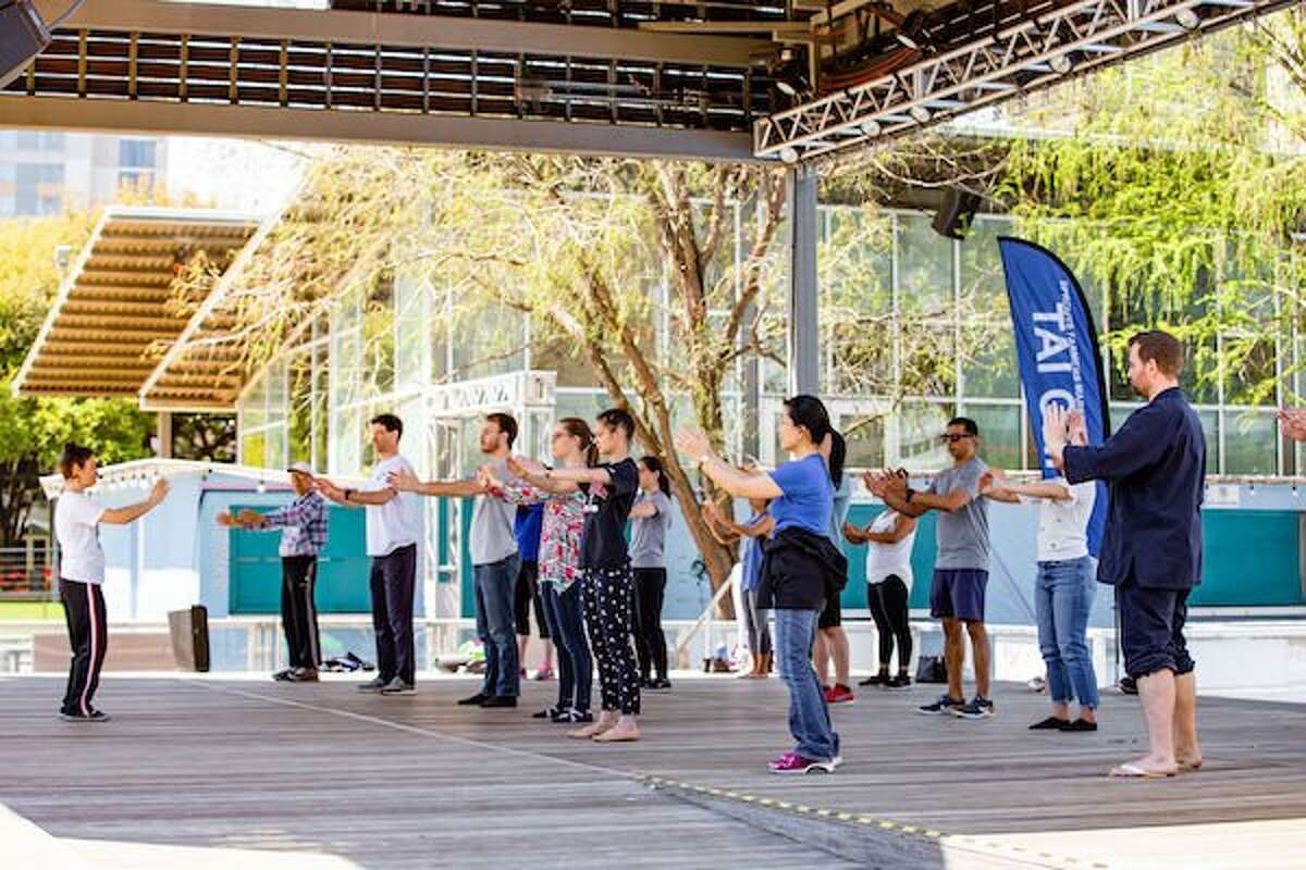 Discovery Green hosts a Tai Chi class as part of their Fitness in the Park series.